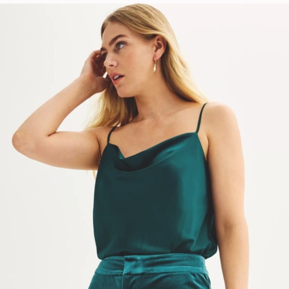 NWT Nine West Cowlneck Cami Bodysuit, Green Size Medium